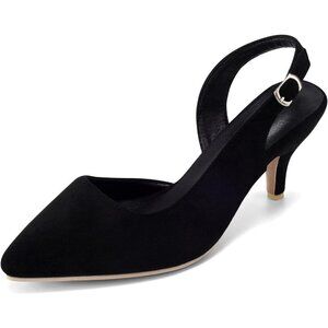 Dressy Casual Slingback Black Kitten Heels Pumps Closed Toe Low Shoes for Women